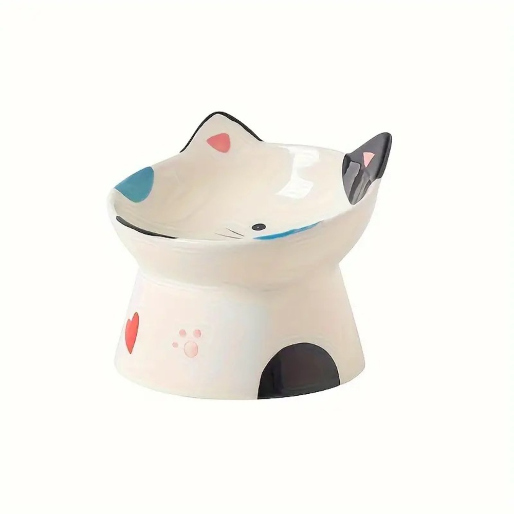 Raised Ceramic Cat Food Bowl Water Dish Feeder New